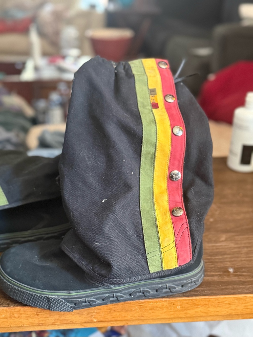 Rare Size 11 L.A.M.B. Zeyn Tex Canvas Rasta Boots Gwen Stefani Vintage Y2K